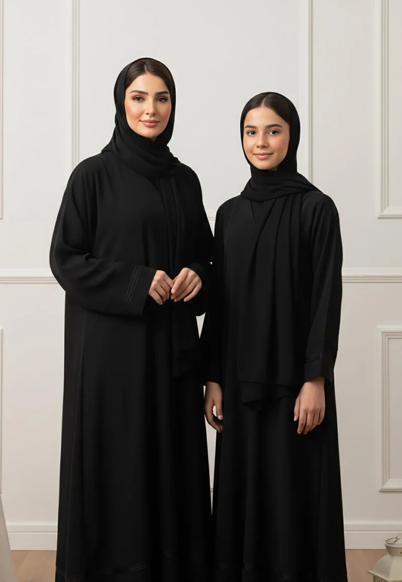 النخبة The Noor Abaya: Timeless Grace for for Mother & Daughter-809MD  (Dresses are sold individually. To create a matching mom and daughter set, please purchase two items in different sizes)